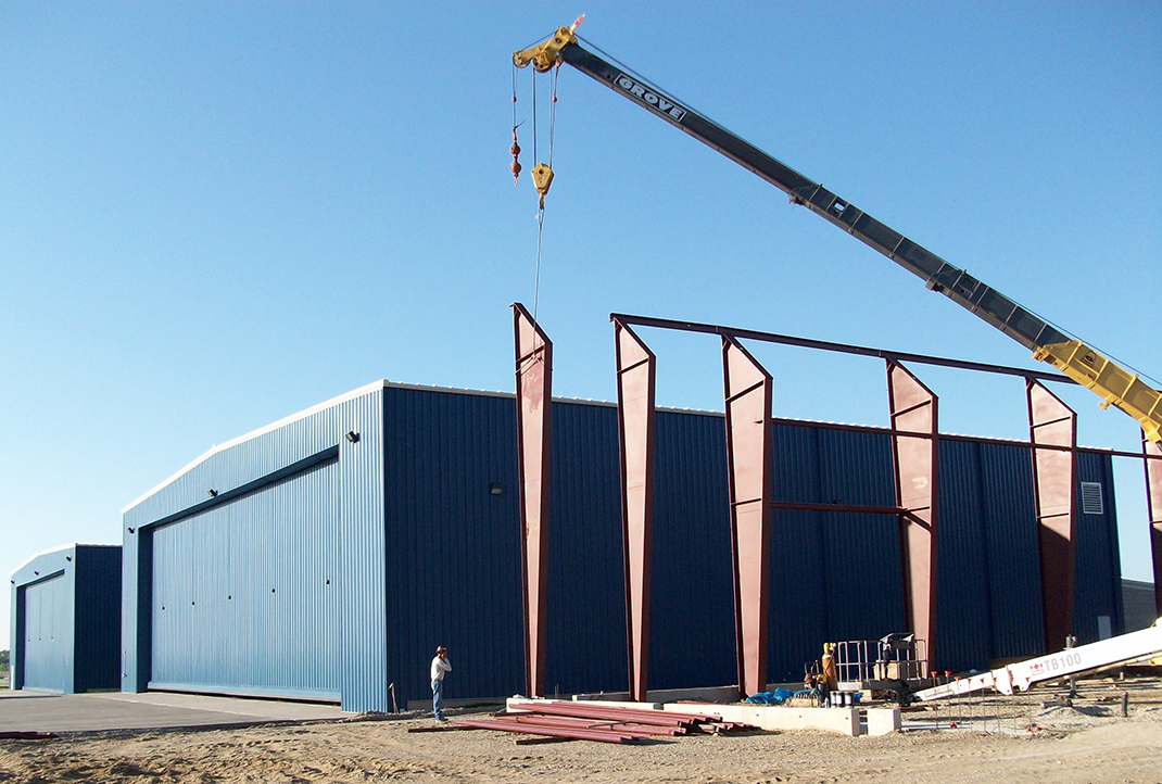 Outdoor View of Airport Hangar Construction by M-3 Enterprises